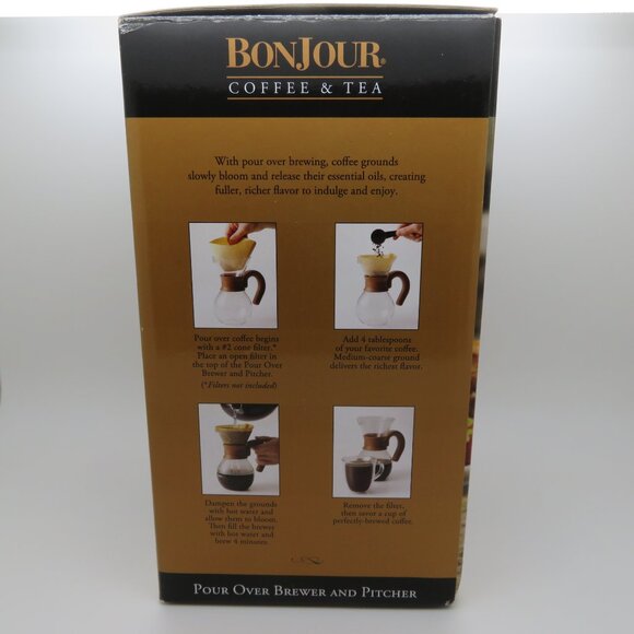 Coffee Pour Over BonJour 20 oz Glass Brewer Pitcher Hot Cold Heat Resistant - Picture 14 of 16